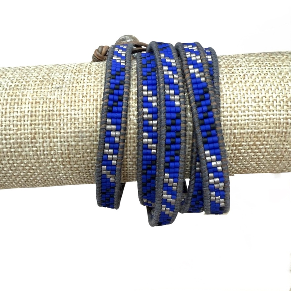 Chan Luu Leather + Bead 5-Wrap Bracelet Sterling Silver Closure